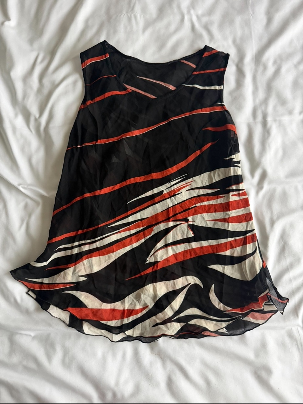 Womens Black & Orange Wave Print Sheer Sleeveless blouse / flowy tank. Size M - Picture 10 of 15